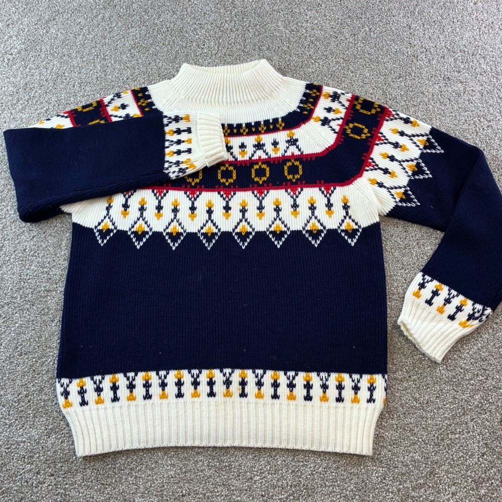Vintage JC Penney Acrylic Fair Isle Mock‎ Neck Sweater Womens Size M 80's Retro